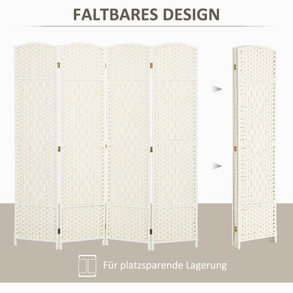 HOMCOM Raumteiler, 4-teilig faltbare Trennwand, Geflechtmuster, Kiefernholz, Weiß