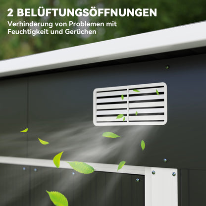Outsunny Gerätehaus Metall 2,3 m² 207 x 130 x 182 cm Geräteschuppen mit Pultdach Fenster Bodenrahmen Schwarz