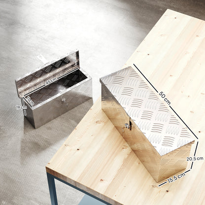 HOMCOM Gerätekasten Aufbewahrungskiste aus Aluminium mit Schloss und Schlüsseln 50 x 15,5 x 20,5 cm