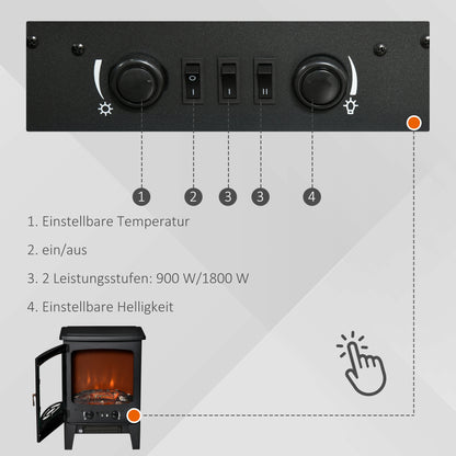 HOMCOM LED Elektrokamin Standkamin mit Flammeneffekt 900/1800W Schwarz
