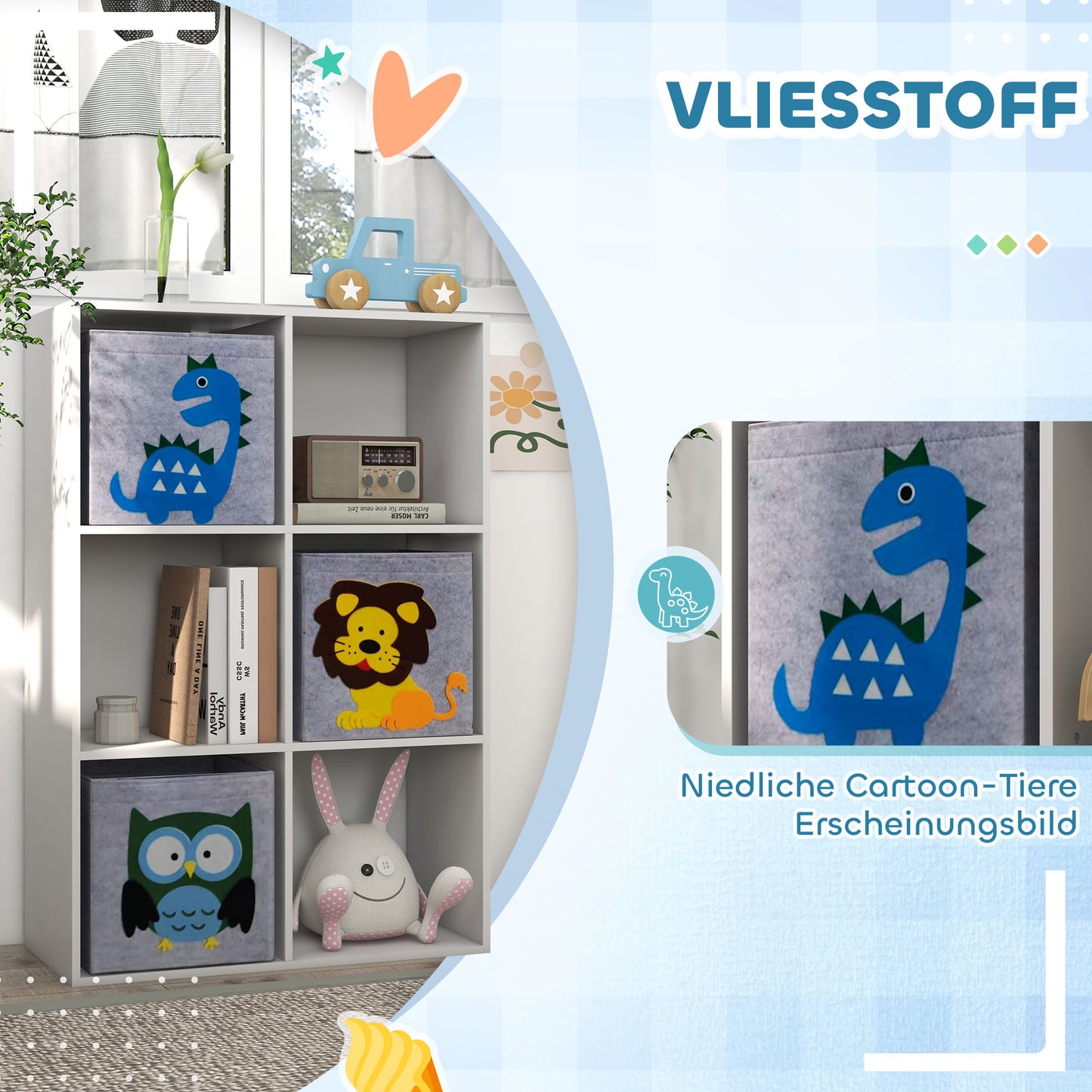 ZONEKIZ Aufbewahrungsregal für Kinder, Würfel, Schubladen, MDF, Kippschutz, Weiß