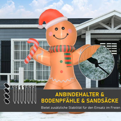 HOMCOM Selbstaufblasender Lebkuchenmann, inkl. Gebläse, Weihnachtsdekoration 2,4 m med LED-Lichtern