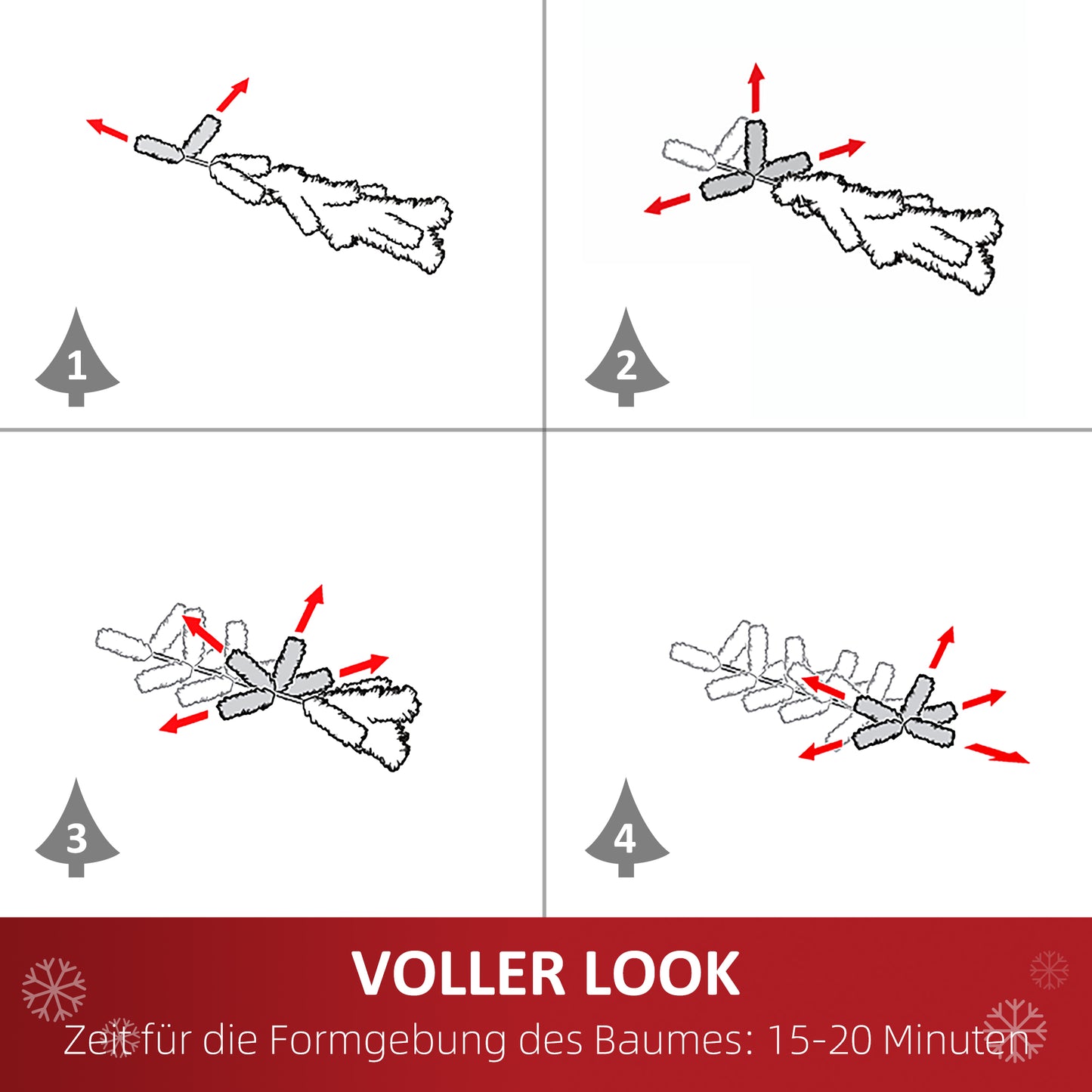 HOMCOM Künstlicher Weihnachtsbaum, 630 Zweige, 37 Zapfen, verschneite Spitzen, feuerfest, 180 cm