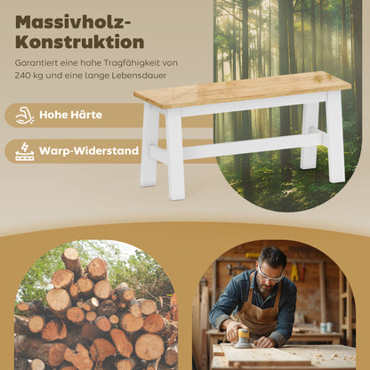 HOMCOM Sitzbank für 2, Holzbank in Eichenoptik, stabilisierende Querstange, für Wohnzimmer, Esszimmer, Flur, Kautschukholz, Weiß