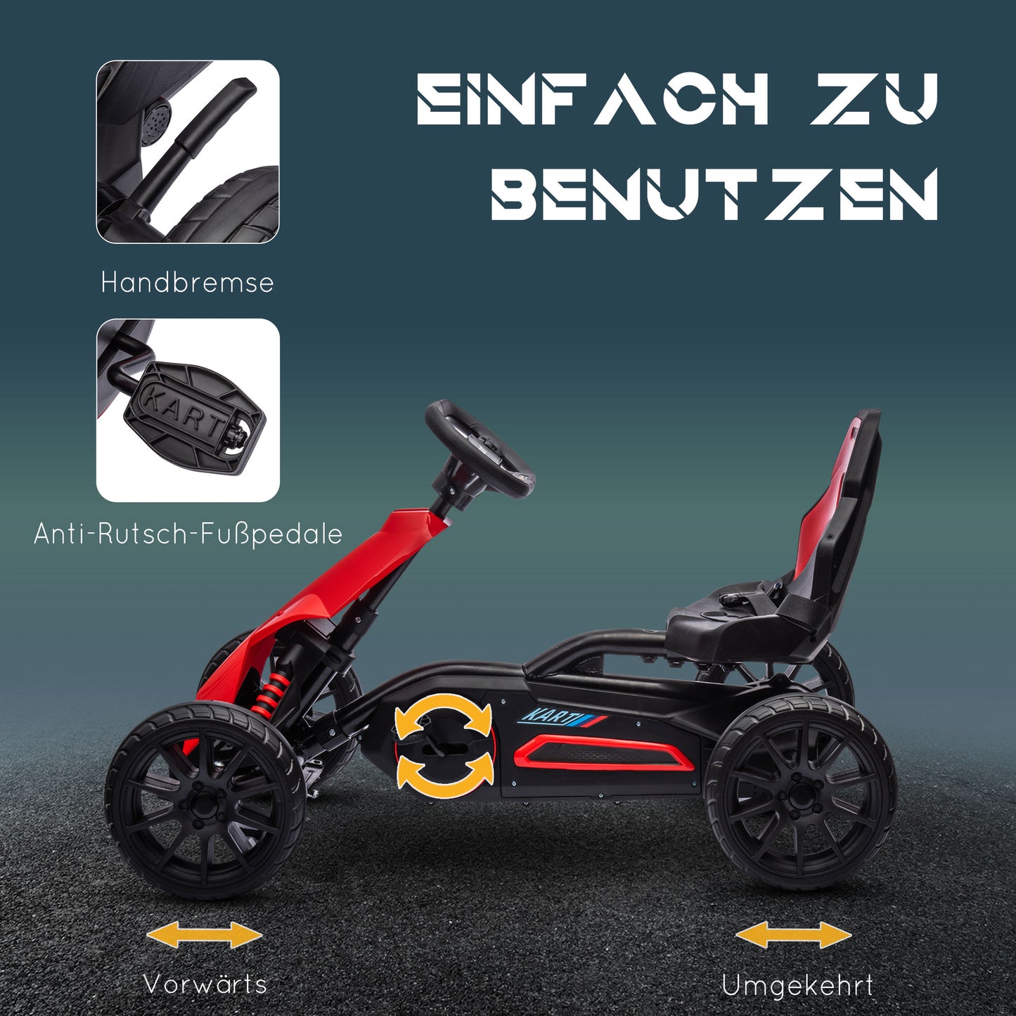 HOMCOM Go Kart Pedal Go Kart Rückwärts-uns Vorwärtsgang, für Kinder von 3 bis 8 Jahren, Rot