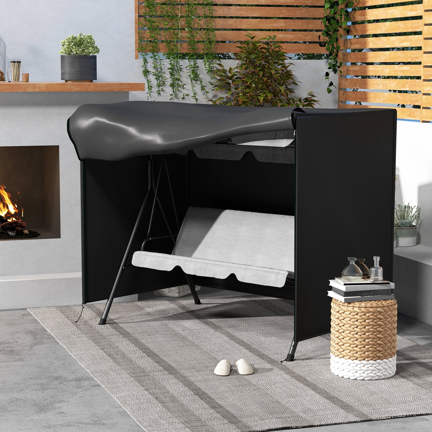 Outsunny Abdeckung für Gartenschaukel, Schutzhülle für Hollywoodschaukel, Abdeckhaube, wasserfest, 205 x 124 x 164 cm, Schwarz