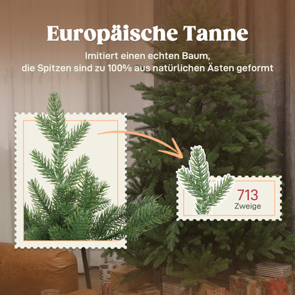HOMCOM Künstlicher Weihnachtsbaum, realistisches Aussehen, klappbare Zweige, Holzsockel