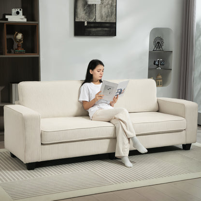 HOMCOM 3-Sitzer Sofa mit Cordbezug, Wohnzimmersofa mit Federkern, bis 400 kg, 227 x 84 x 87 cm, Cremeweiß