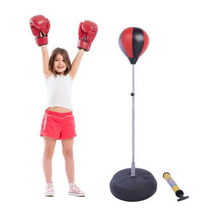 HOMCOM Punchingball Set Standbox Training Set 125/131/138/145cm höhenverstellbar mit 1 paar Handschuhe 1 Pump Geeignet für Profis und Anfänger Rot
