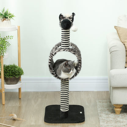 PawHut Kratzbaum im Zebra-Design, 1 Katzentunnel, 3 Kratzstämme 48,5 cm x 35 cm x 93 cm, Schwarz + Weiß