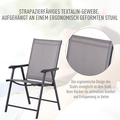 Outsunny Klappstuhl mit Armlehne 2er Set Campingstuhl Angelstuhl Metall Grau 58 x 64 x 94 cm