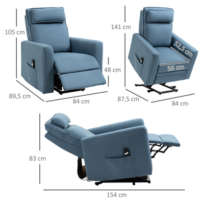 HOMCOM Aufstehhilfe Relaxsessel Fernsehsessel, integrierte Fußstütze, Seitentasche, Kabelfernbedienung, 84 x 89,5 x 105 cm,Blau