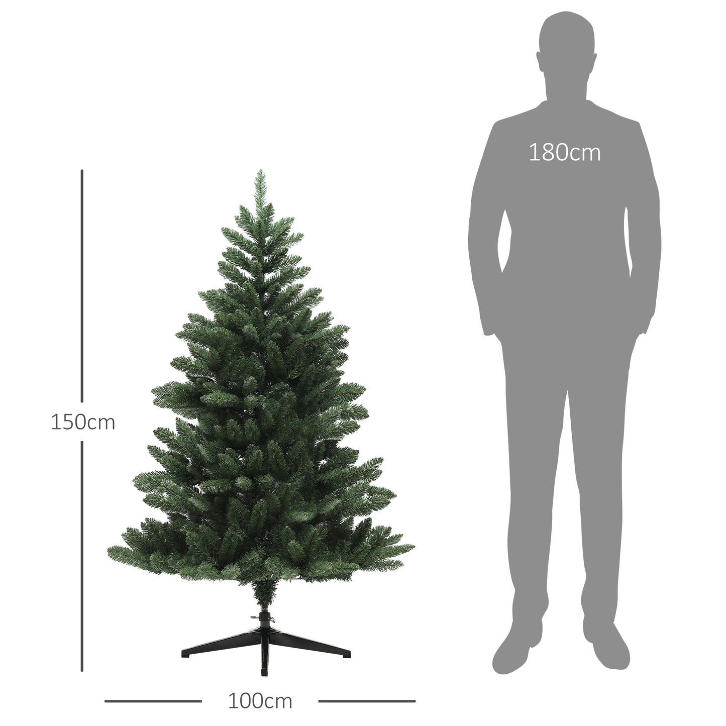 HOMCOM Weihnachtsbaum, Nordmanntanne, naturgetreu, breit & üppig, 150 x Φ100 cm, Grün