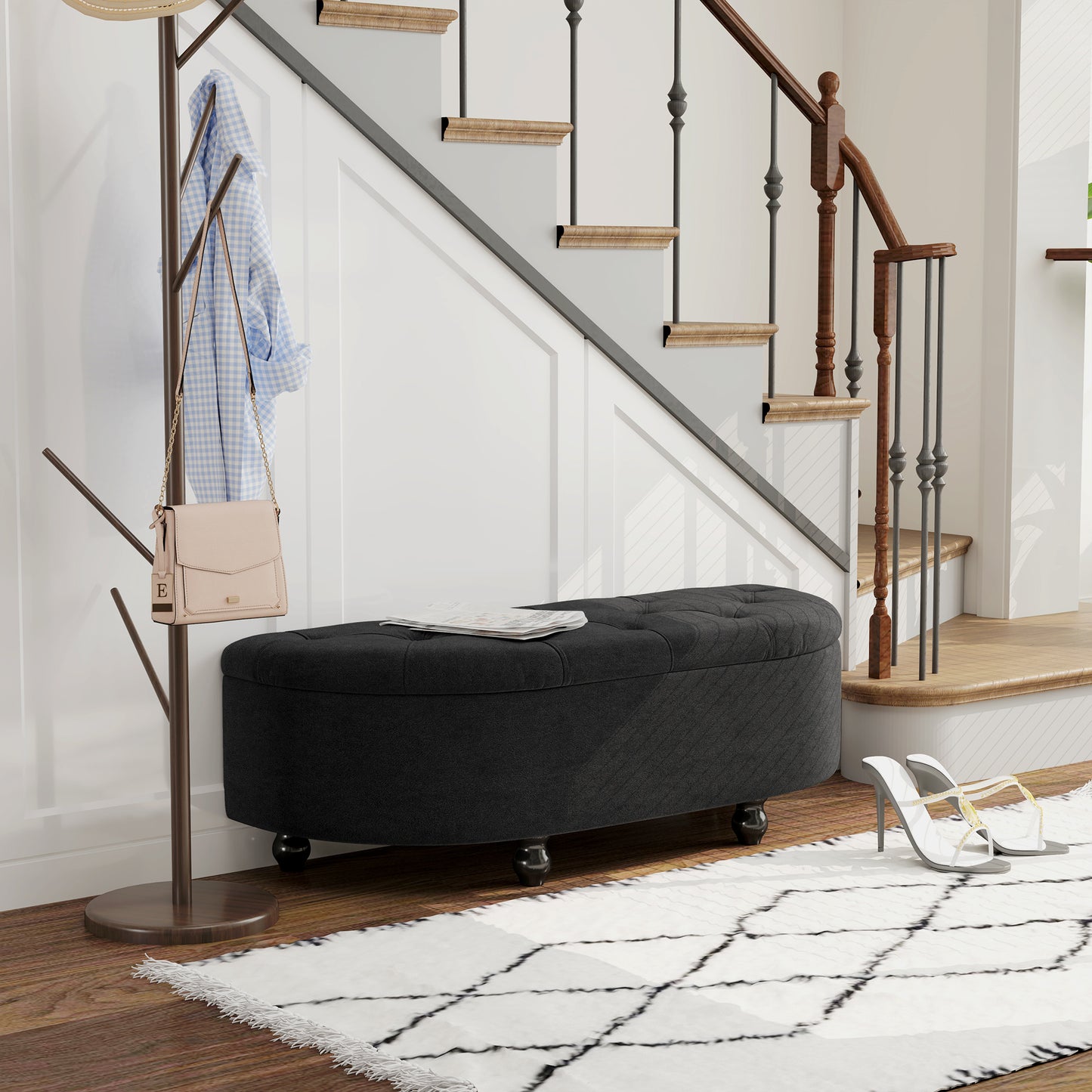 HOMCOM Hocker mit Stauraum, Sitztruhe, gepolstert, soft-close Deckel, Samtoptik, 120 x 46 x 42 cm, Dunkelgrau