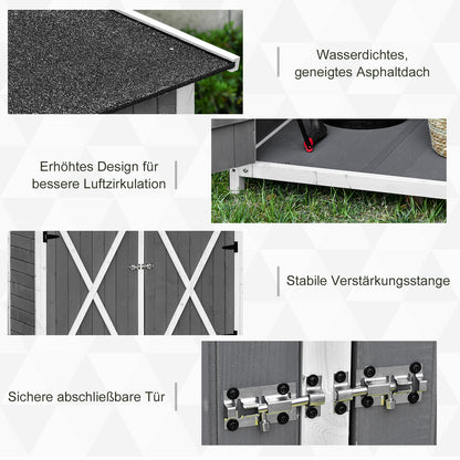 Outsunny Gartenschrank Geräteschuppen med 2 Tür Geräteschrank mit Asphaltdach Gartenlagerschrank Antidumping Design med Bodennägel Tannenholz Grau+Weiß 139 x 75 x 160 cm