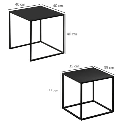 HOMCOM Beistelltisch, Couchtisch, Satztisch, 2er-Set, modernes Design, Stahlrahmen, schwarz, 40 x 40 x 40cm