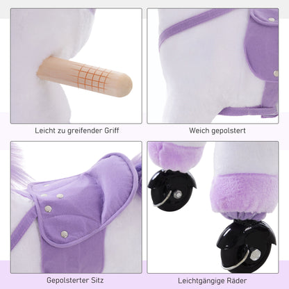 HOMCOM Reitpferd auf Rollen Spielpferd Reittier Wiehern Plüsch Lila 55 x 23 x 60 cm