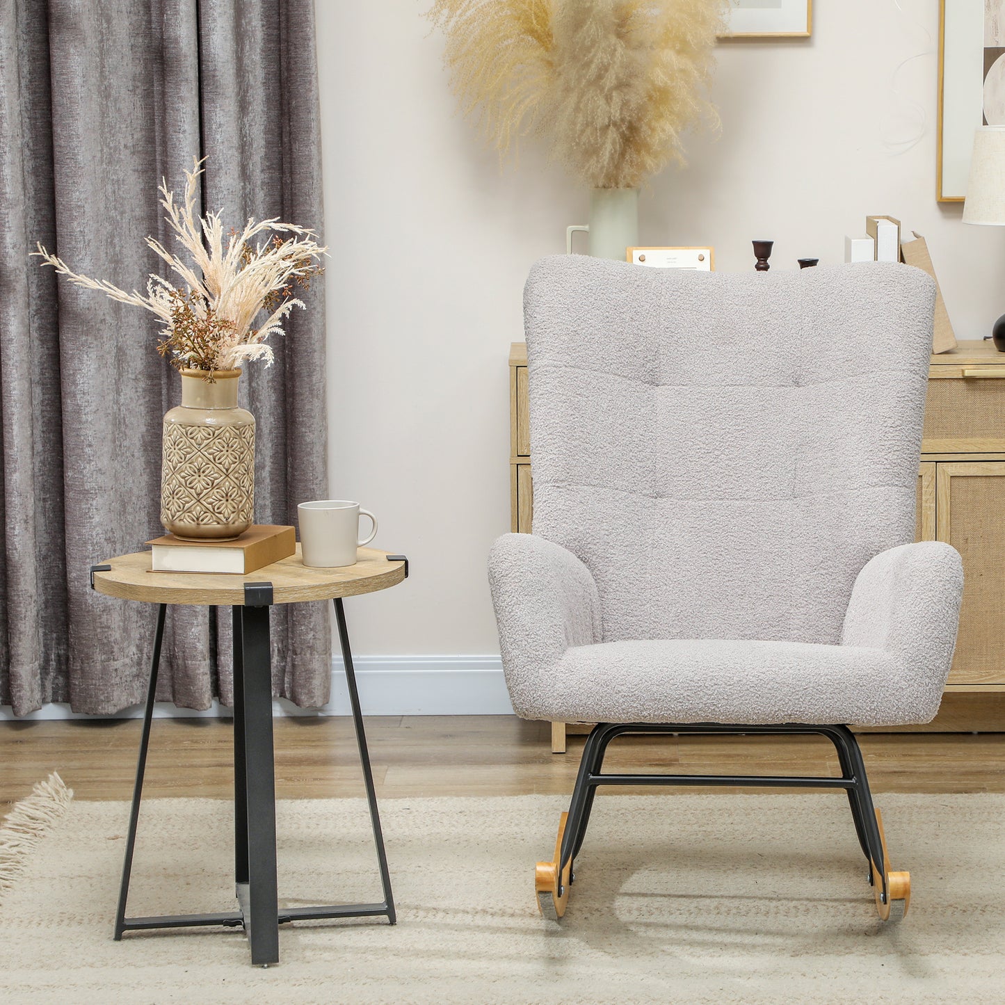 HOMCOM Schaukelstuhl, kuscheliger Bezug, dicke Polsterung, rutschfest, Hellgrau