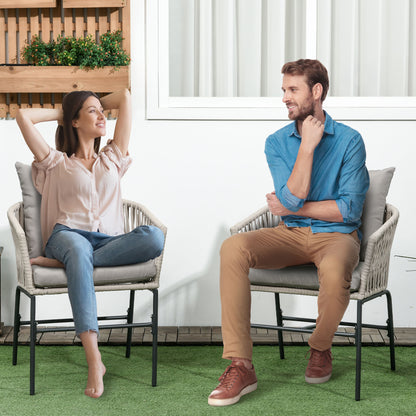 Outsunny Terrassenstuhl 2er-Set, Boho-Stil, bequeme Sitzschale, Sitzauflagen, waschbarer Bezug, Metallrahmen, Beige