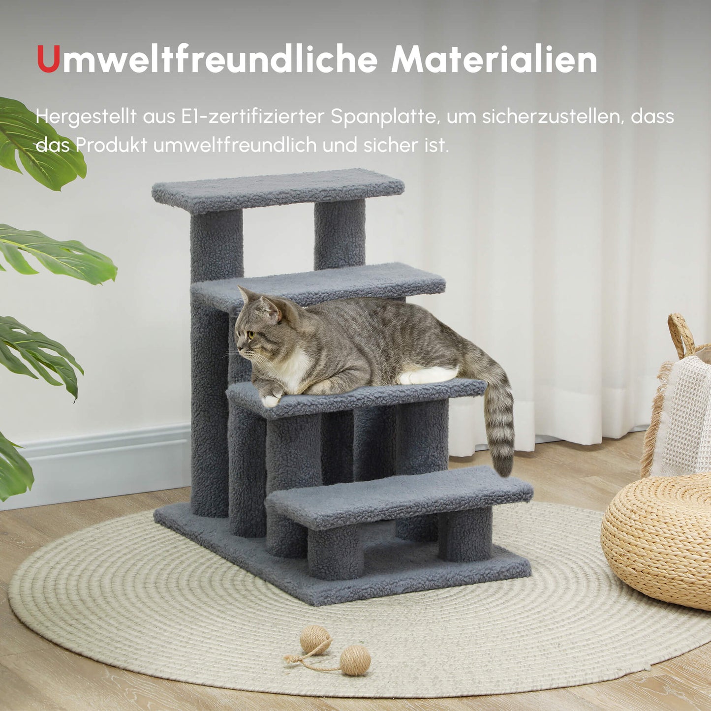 PawHut Tiertreppe Katzentreppe Hundetreppe Treppe für Katze und Hunde 4 Stufen Grau 63,5x43x60cm