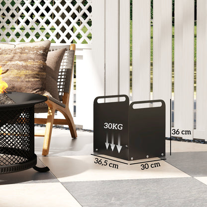 Outsunny Feuerholzgestell, 2 Tragegriffe, Stahlrahmen, bis 30kg, 36x30x36cm, Schwarz