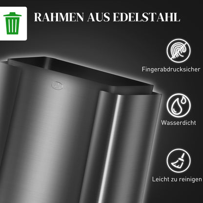 HOMCOM Mülleimer mit 3 x 20 L Fächern, Deodorant-Deckel, fingerabdrucksicher, Soft-Close, herausnehmbar, Schwarz