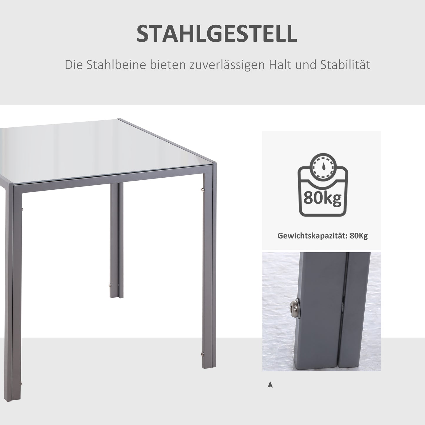 HOMCOM Esstisch Küchentisch Glastisch Quadratischer Tisch, Glasplatte, kompaktes Design, Grau