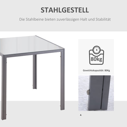 HOMCOM Esstisch Küchentisch Glastisch Quadratischer Tisch, Glasplatte, kompaktes Design, Grau