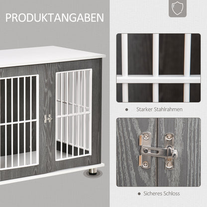 PawHut Transportbox für mittelgroße und kleine Hunde, verriegelbar Holzwerkstoff Stahl Grau + Weiß
