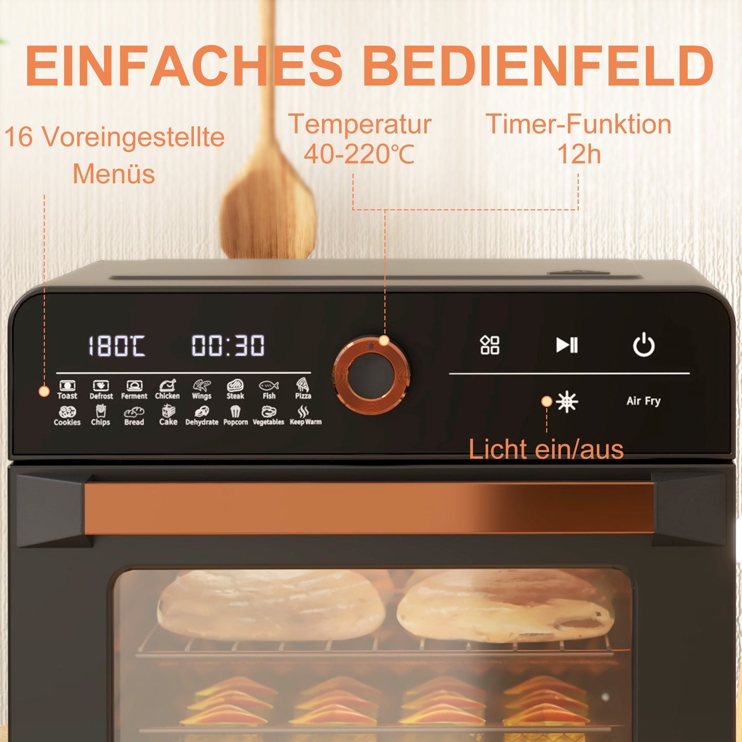 HOMCOM Minibackofen 20L, Mini Ofen, 40-220°C, 17 Modi, Timer, 36x37x34,5cm, Schwarz