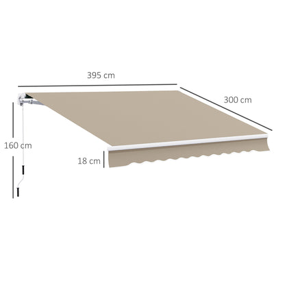 Outsunny Gelenkarmmarkise Verstellbare Klemmmarkise Terrassenmarkise 3,95 x 3m Sonnenschutz mit Kurbel, Balkonmarkise, Beige
