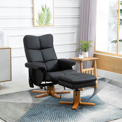HOMCOM Massagesessel mit Hocker, 145° Neigbarer Relaxsessel mit Massagefunktion Liegefunktion Stauraum, TV-Sessel Fernsehsessel für Wohnzimmer, Kunstleder, 80 x 86 x 99 cm Schwarz