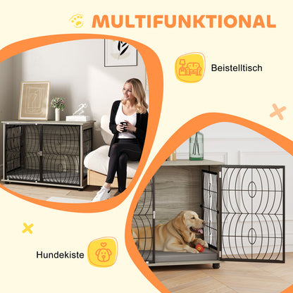 PawHut Hundebox, Hundekiste, Verschließbare Aufenthaltsbox für große Hunde, Grau