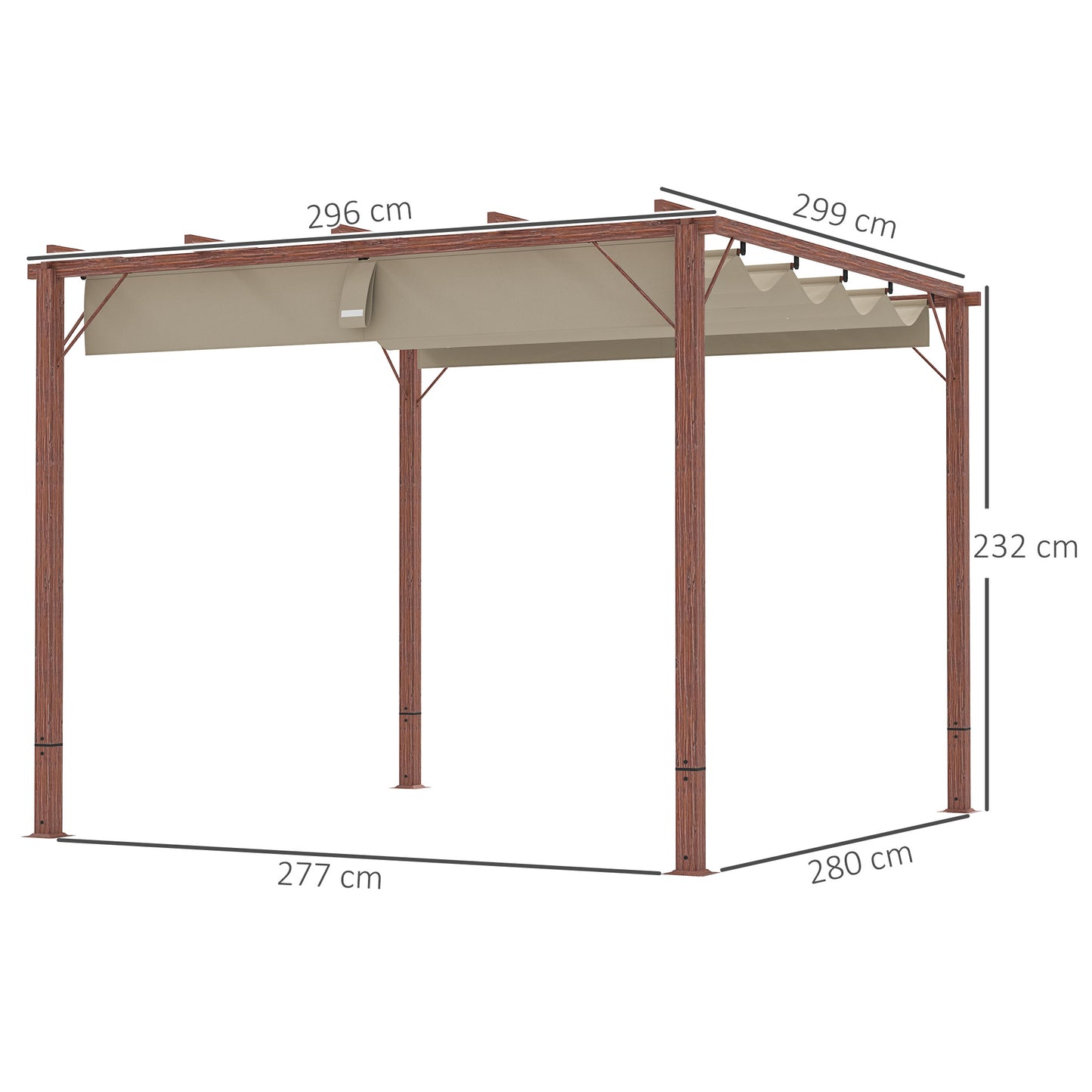 Outsunny 3 x 3 m Garten-Pergola, Verstellbares Terrassendach, Aluminium-Rahmen, UPF30+ Sonnenschutz, Naturholz