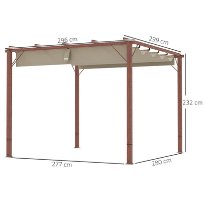 Outsunny 3 x 3 m Garten-Pergola, Verstellbares Terrassendach, Aluminium-Rahmen, UPF30+ Sonnenschutz, Naturholz