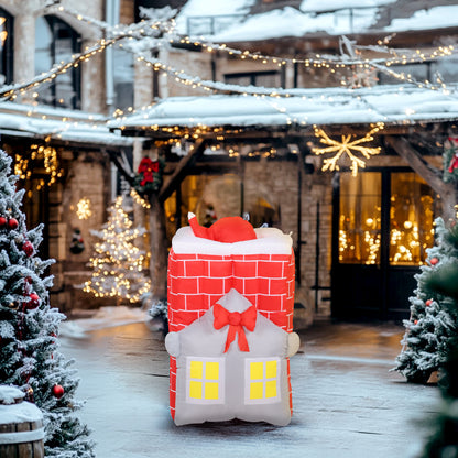 Outsunny Aufblasbare Weihnachtsdekoration, Weihnachtsmann in Schornstein, LEDs, Gebläse