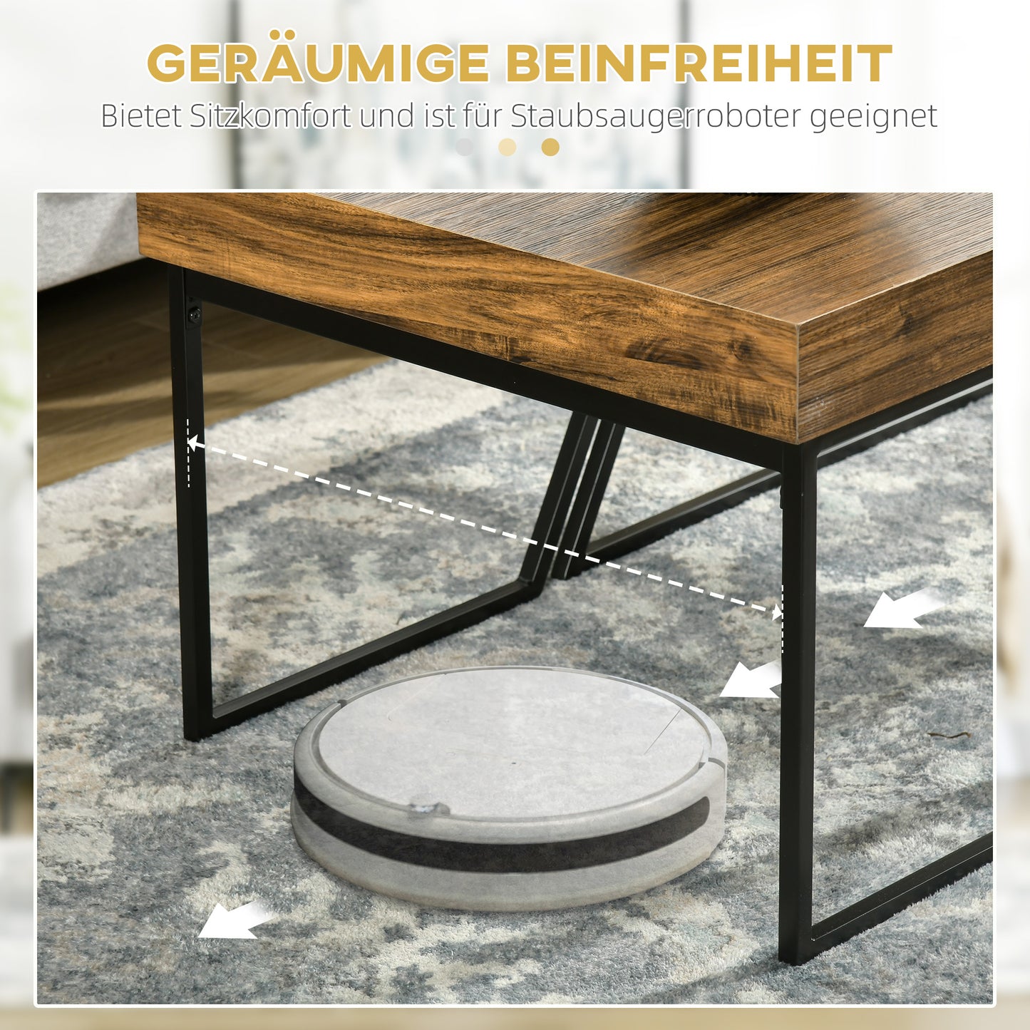 HOMCOM Couchtisch-Set, 2 Beistelltische, Industrial Design, Stahlrahmen, Holz/Schwarz