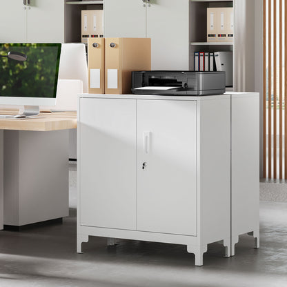HOMCOM Büroschrank aus Metall, verschließbare Türen, Bürokommode, 2-stufiges Design, Weiß