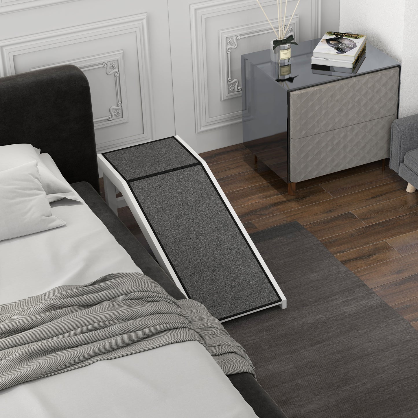 PawHut Haustierrampe mit rutschfestem Teppich 125 x 40 x 35,5 cm Kiefernholz