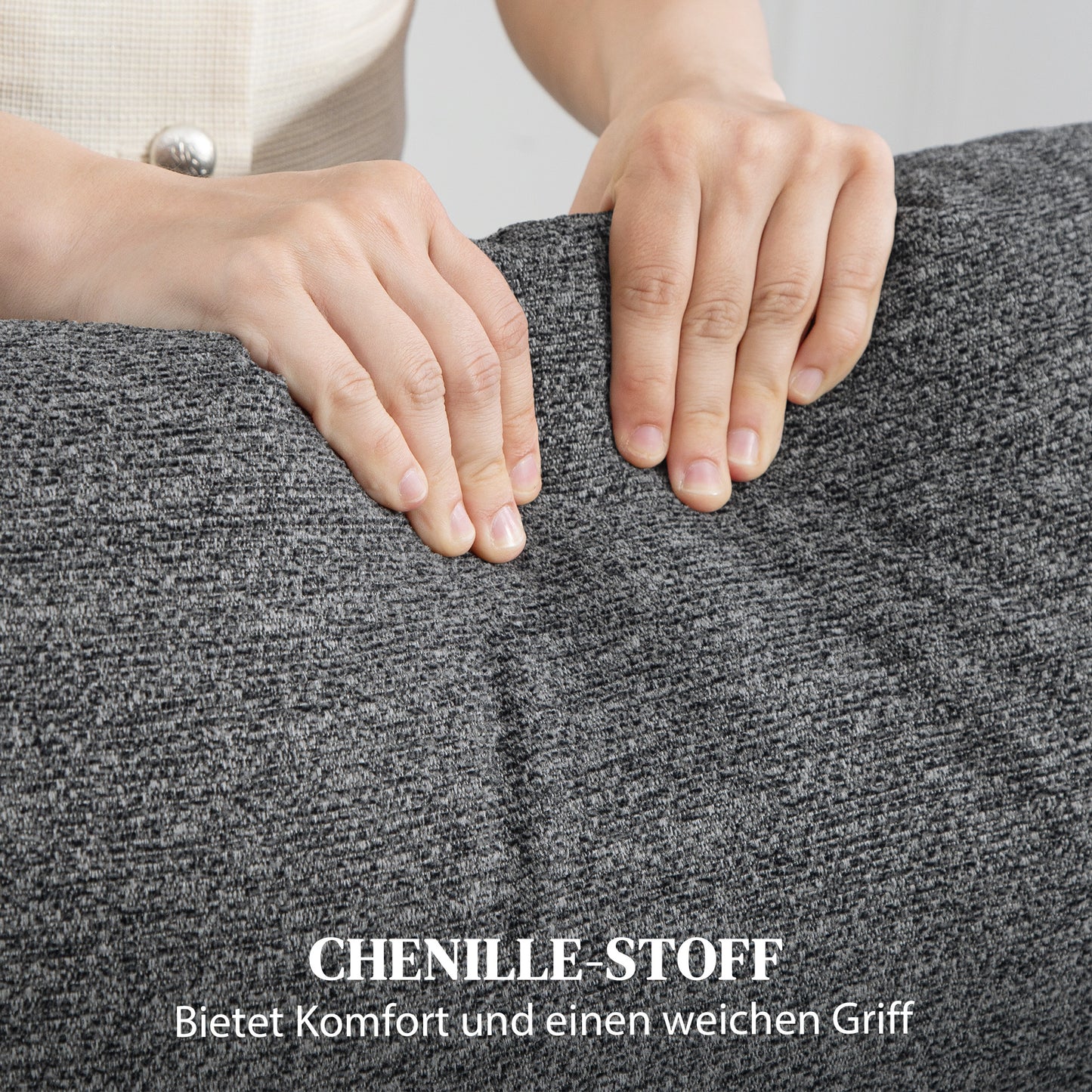 HOMCOM 3-Sitzer-Sofa, individuell verstellbare Rückenlehnen, Fußstütze, Stoffbezug, Metall, Grau