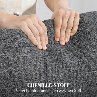 HOMCOM 3-Sitzer-Sofa, individuell verstellbare Rückenlehnen, Fußstütze, Stoffbezug, Metall, Grau