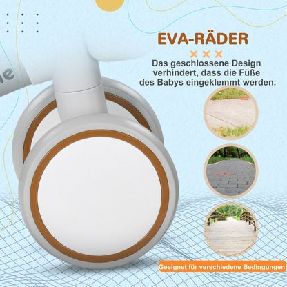AIYAPLAY Laufrad, verstellbarer Sitz, Flüsterräder, für 1-3 Jahre, bis 20 kg, Braun/Weiß