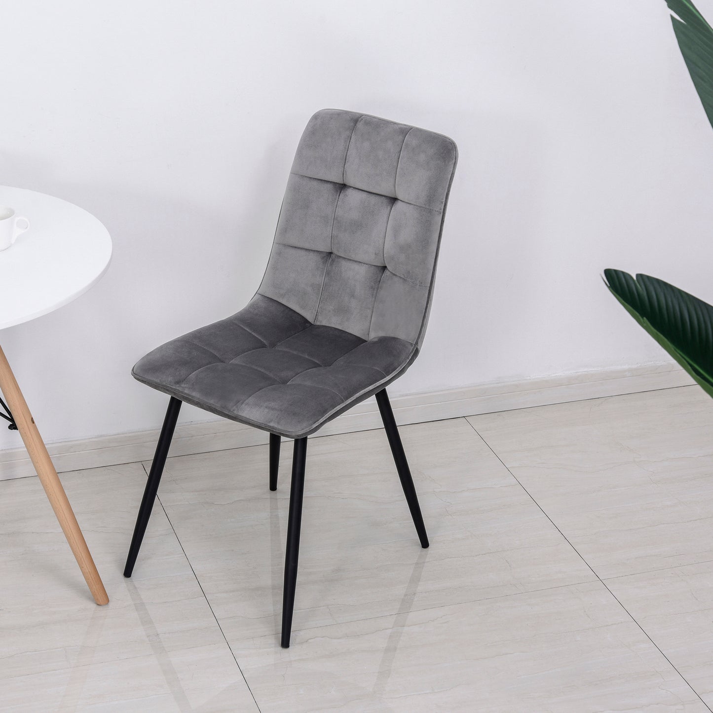 HOMCOM 2er-Set Esszimmerstuhl Polsterstuhl Küchenstuhl mit Samt-Optik Esstisch Samt Metall Grau+Schwarz 45 x 63 x 90 cm