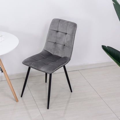 HOMCOM 2er-Set Esszimmerstuhl Polsterstuhl Küchenstuhl mit Samt-Optik Esstisch Samt Metall Grau+Schwarz 45 x 63 x 90 cm