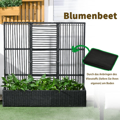 Outsunny Blumenkasten mit Spalier, wetterfest, Polyrattan, 103 x 103 x 29 cm, Schwarz