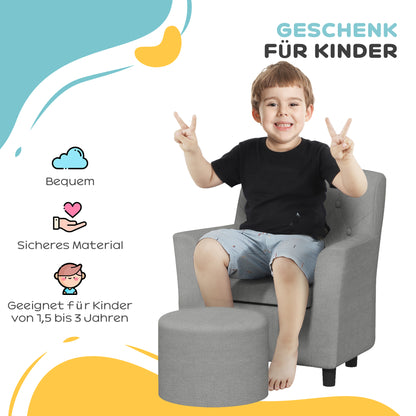 AIYAPLAY Kindersessel mit Hocker, Rückenlehne Diamantmuster, weiche Sitzfläche, Holzrahmen, Grau