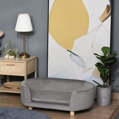 PawHut Haustiersoffa Hundesofa Hundebett mit Holländischer Samt Schaumstoff Birke Bein für Katzen Hunde 86 x 55 x 33 cm Hellgrau