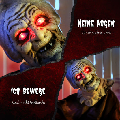 Outsunny 150 cm Halloween Dekoration Halloween Hexe mit LED-Lichter, Soundfunktion verstellbare Arme, Kopf