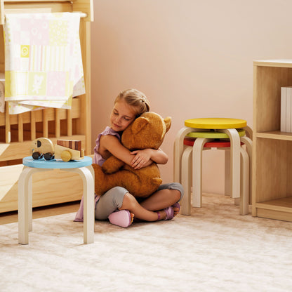 HOMCOM 4 Stapelhocker mit Filzfußpolstern, Birken-Sperrholz, lackiert, Bunt