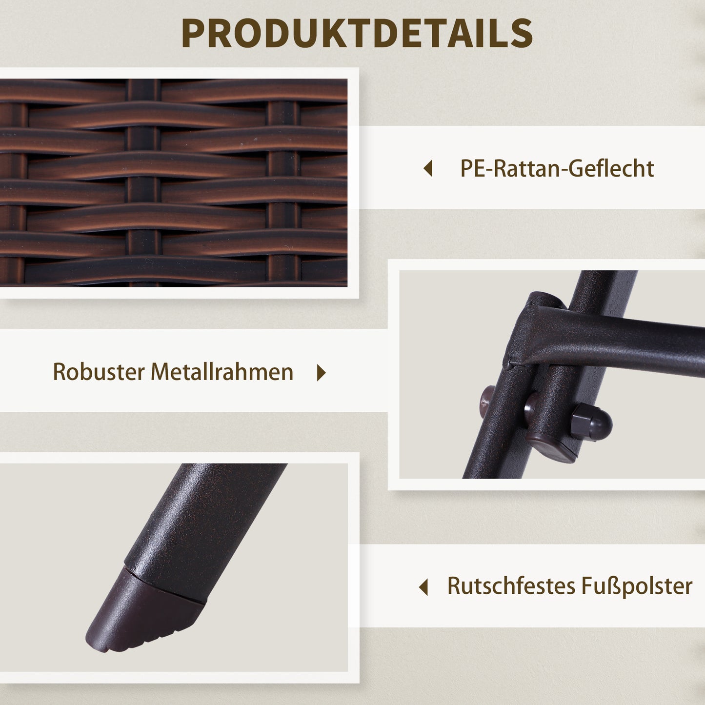 Outsunny Polyrattan Bistroset für 2 Personen Sitzgruppe Rotting Gartenmöbel Set Garnitur Braun